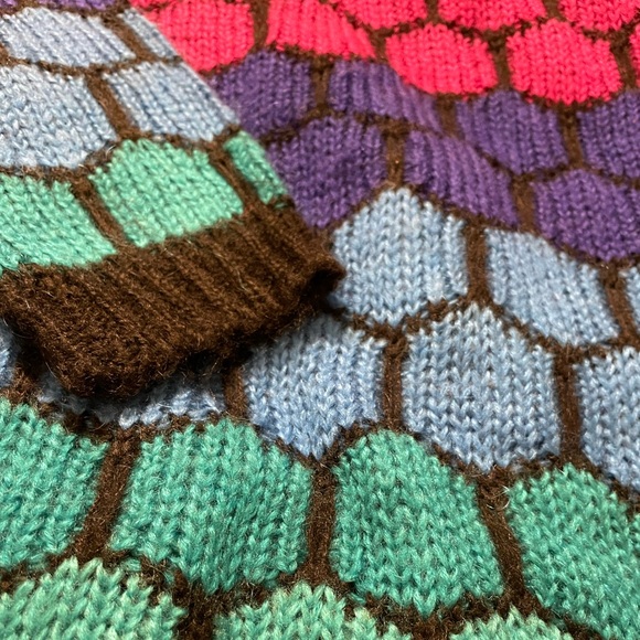 Beautifully Knit Hexagonal Patterned Multicolor Sweater - Picture 3 of 5